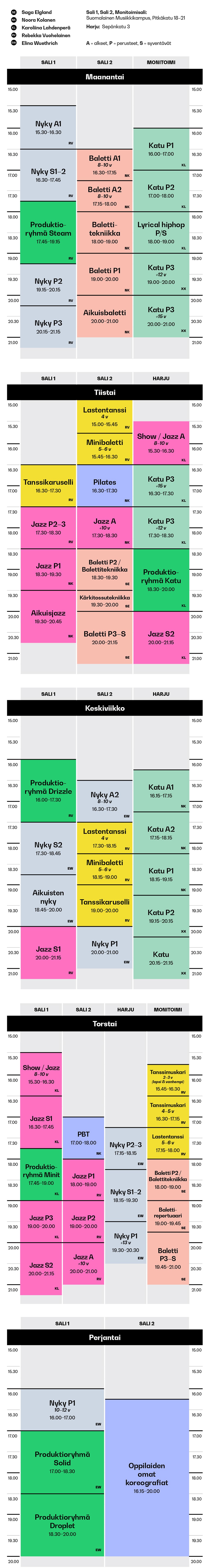 Tanssin lukujärjestys 2021-2022.