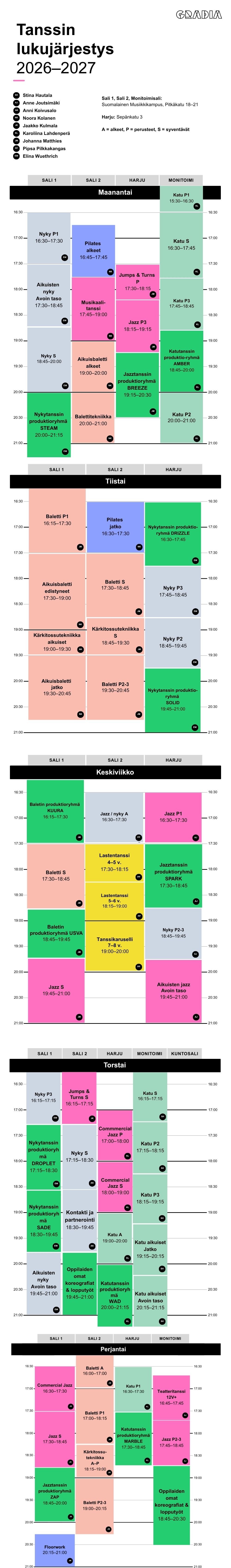 Tanssin lukujärjestys 2026-2027